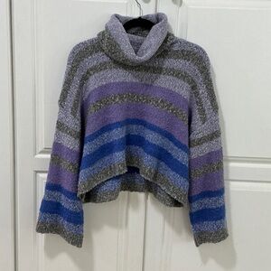 Sincerely Jules Striped Purple and Blue cropped Turtleneck Sweater
